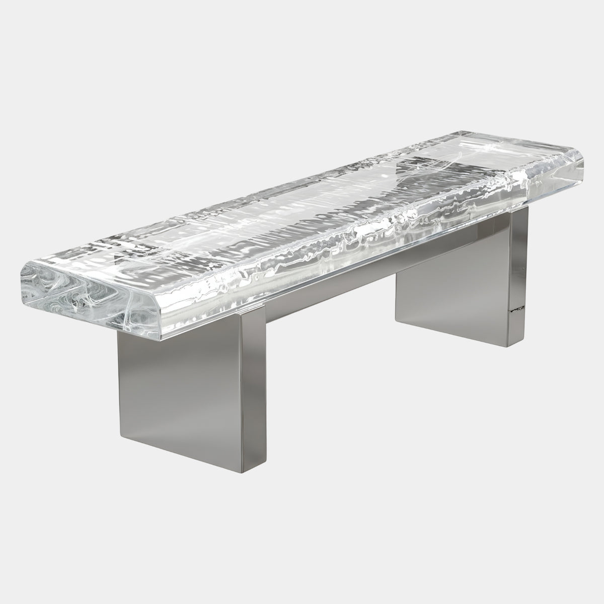 Clear Fine Ripple Resin Bench on Steel Blades - 200cm