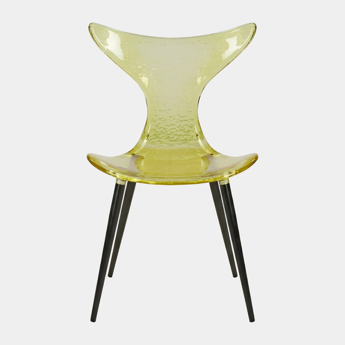 Citrus Yellow Winged Shell Acrylic Dining Chair, 82cm, with a textured yellow molded seat and back on black splayed metal legs, plain white background.