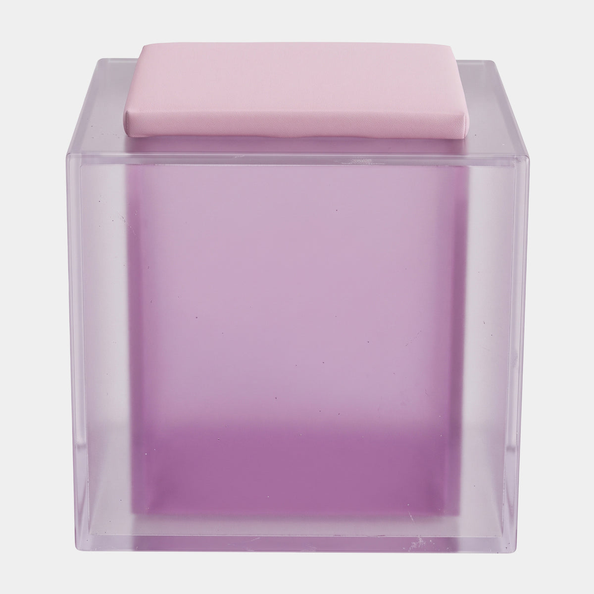 Frosted Pink Cube Acrylic Stool with Upholstered Pad - 45cm