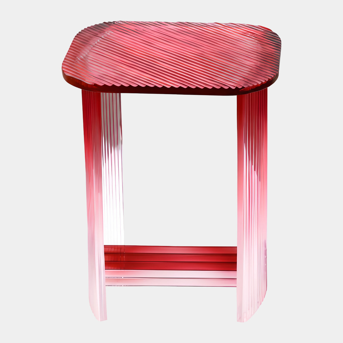 Red Graded Ribbed U-Frame Acrylic Side Table (52cm) with ribbed top and U-shaped legs, color fading from red to clear, shown on a plain white background.