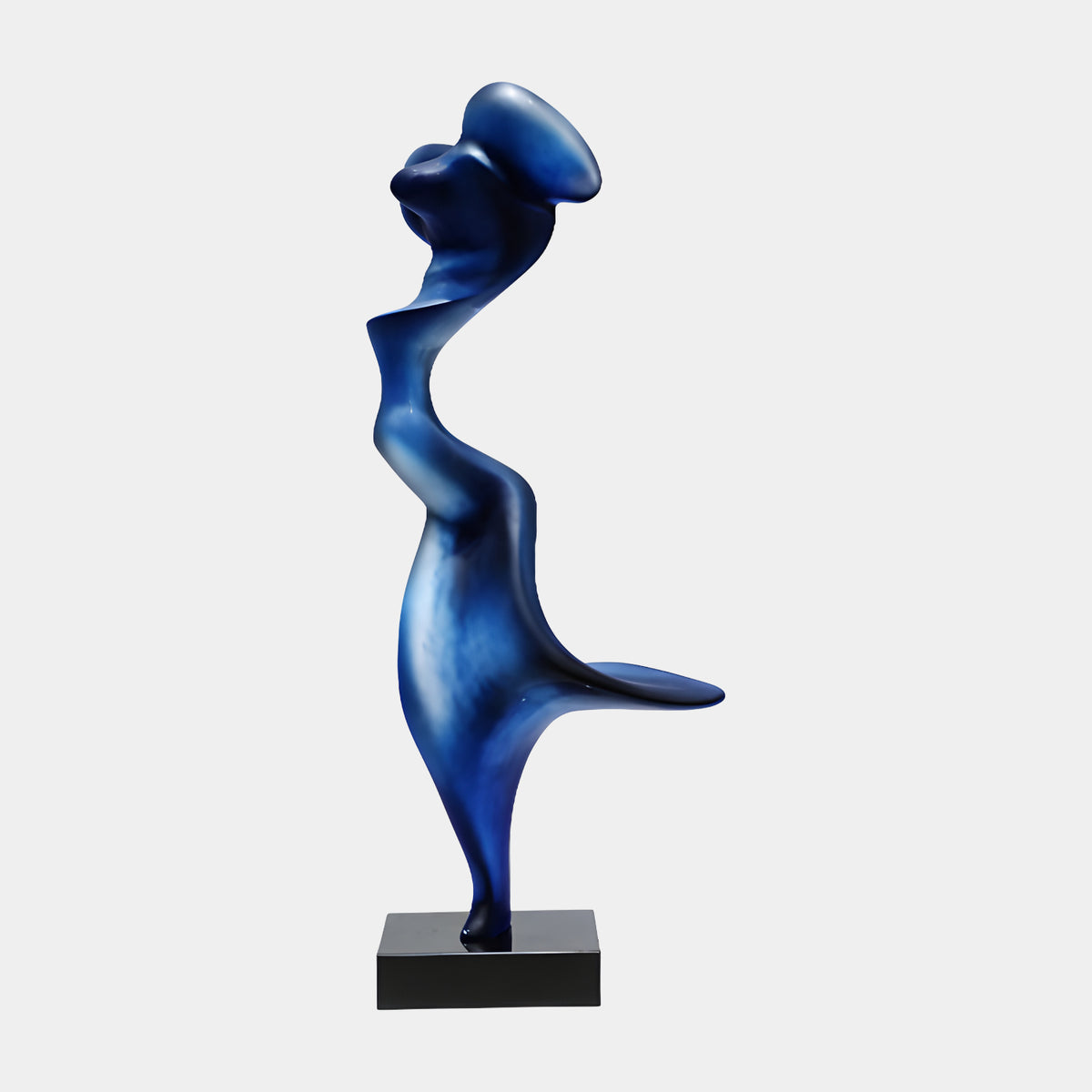 Matt Blue Hatted Lady Figure Resin Sculpture (103cm) by Giant Sculptures, an abstract figure in matt blue resin on a black block base, shown against a plain light background.