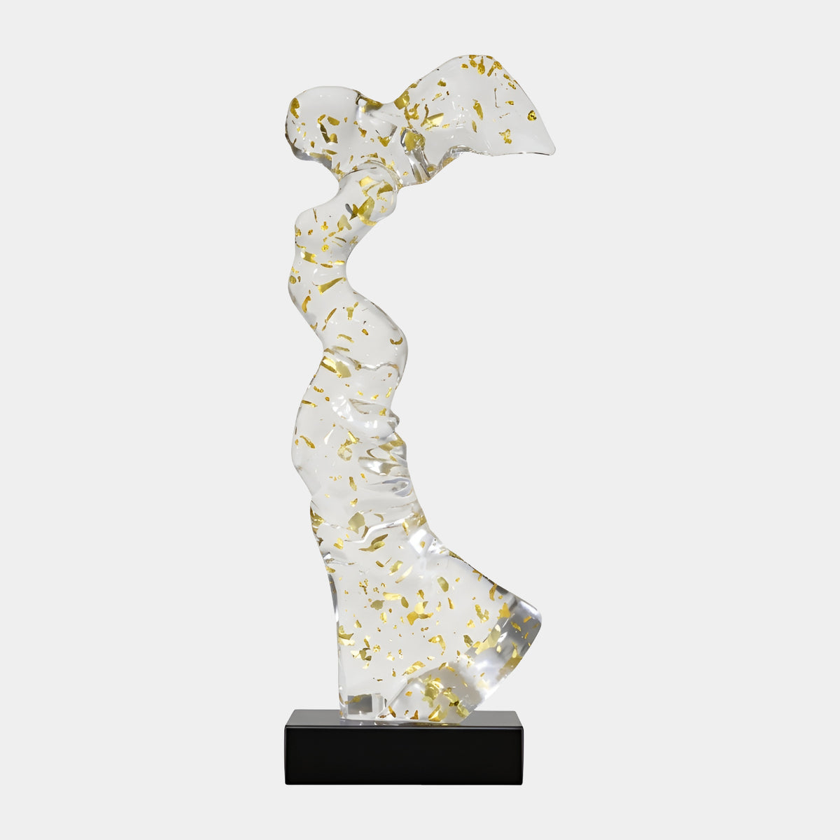 Clear & Gold Flake Windblown Figure Resin Sculpture - 74cm