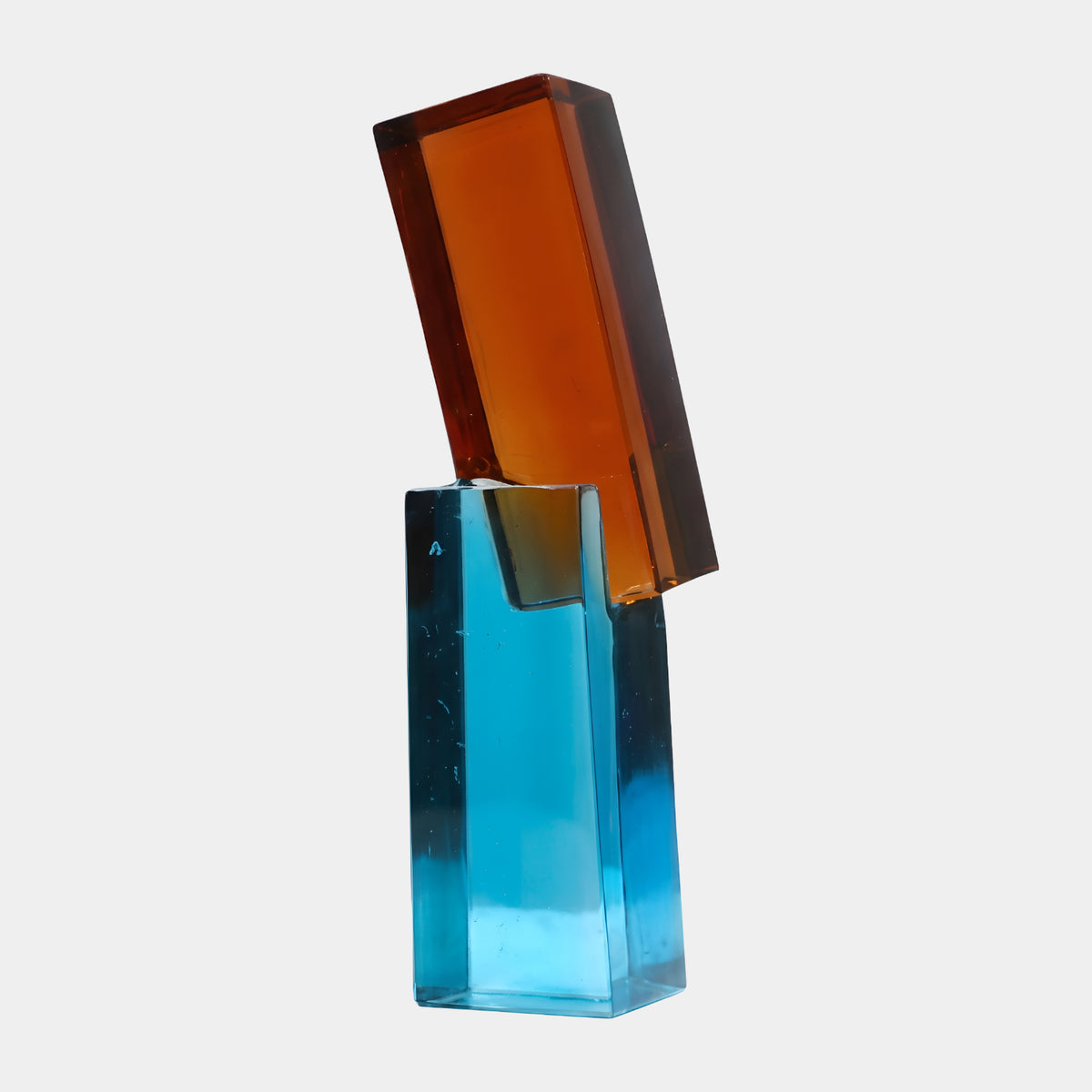 Amber Leaning Slab on Teal Plinth Resin Sculpture - 53cm