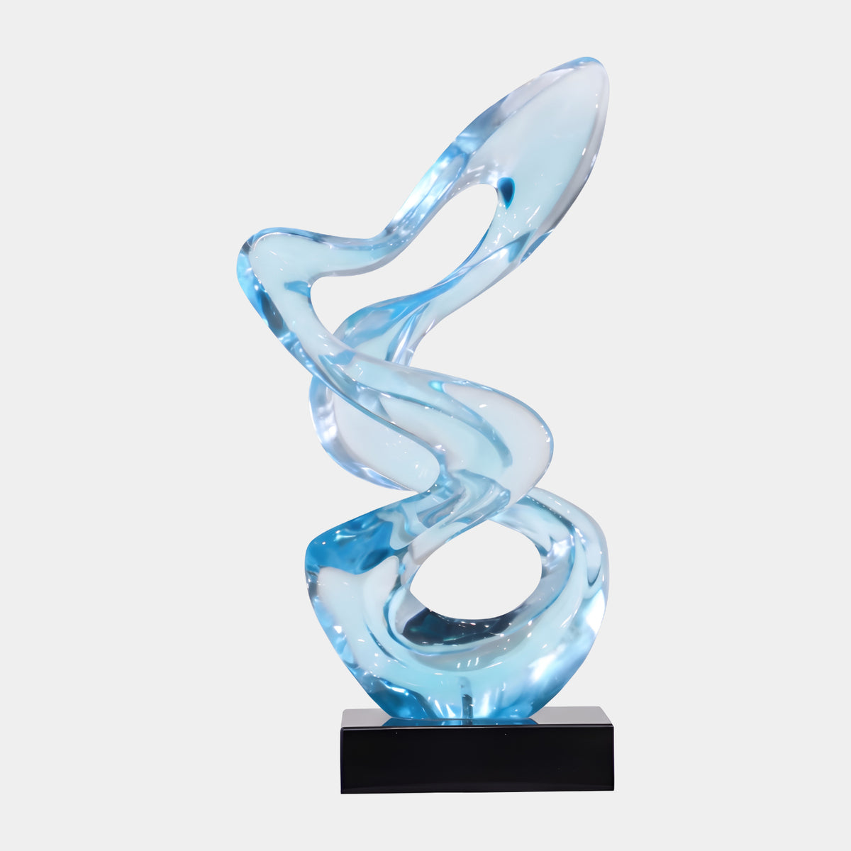 Pale Blue Rising Spiral Ribbon Resin Sculpture - 66cm