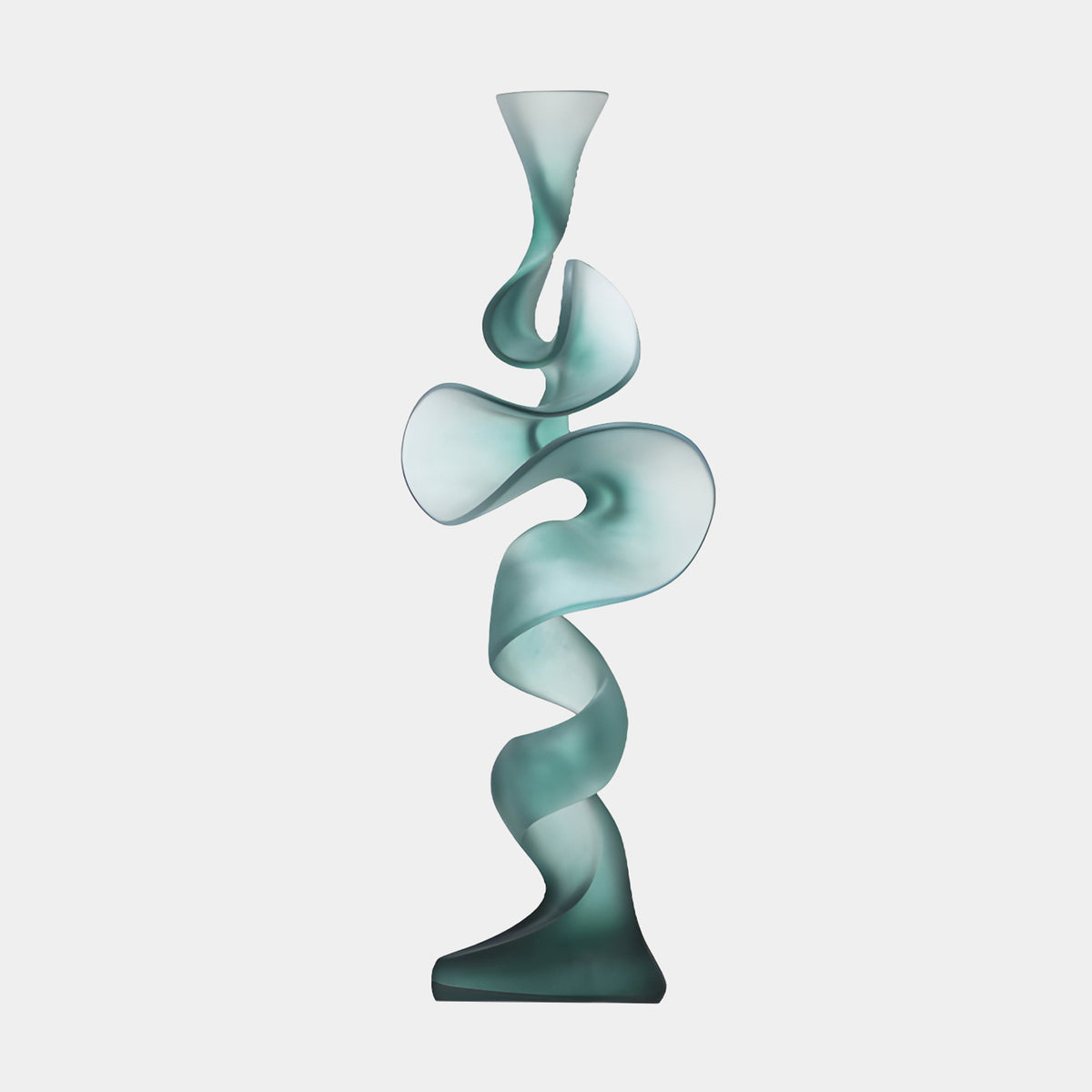 Frosted Green Wound Ribbon Curl Resin Sculpture, 110cm, with ribbon-like curls in sea green tones on a plain white background.