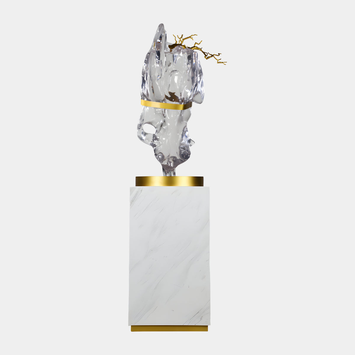 Clear & Gold Fissured Mass Resin Sculpture - 159cm