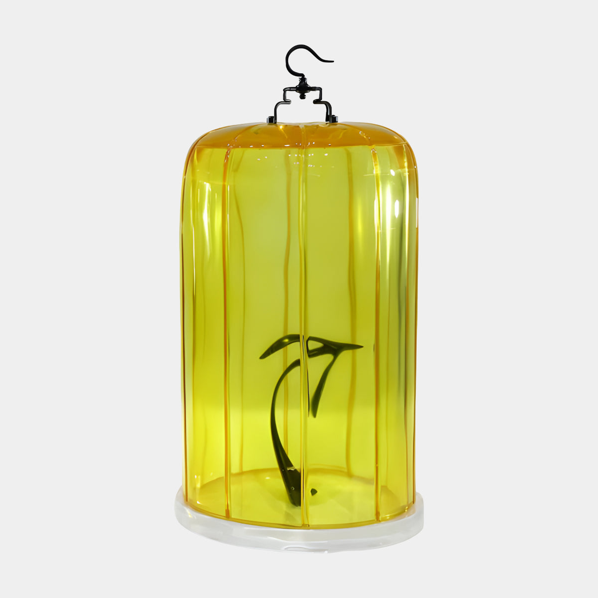 Yellow Birdcage with Black Bird Hanging Sculpture - 58cm