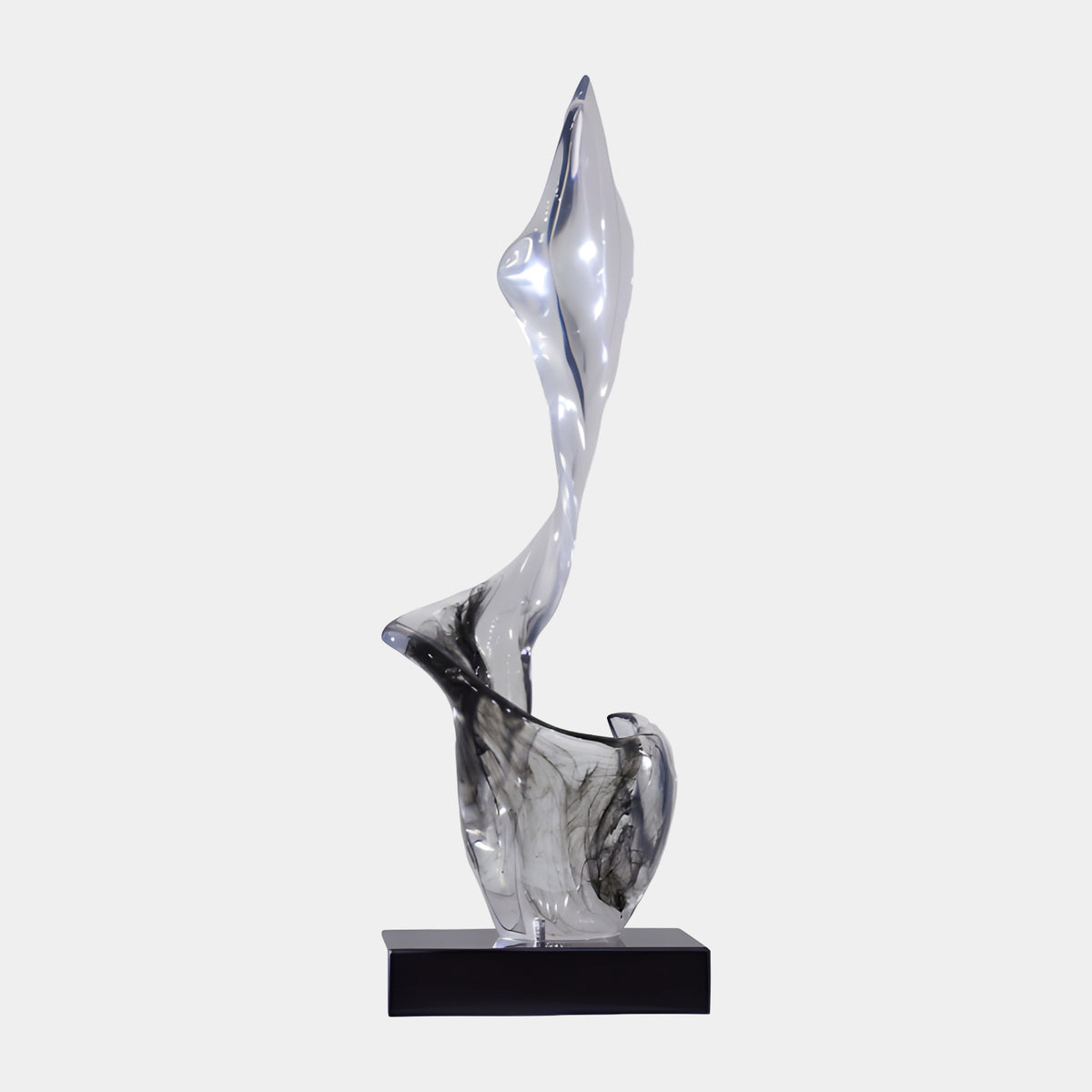 Clear & Black Ink Rising Ribbon Resin Sculpture - 90cm