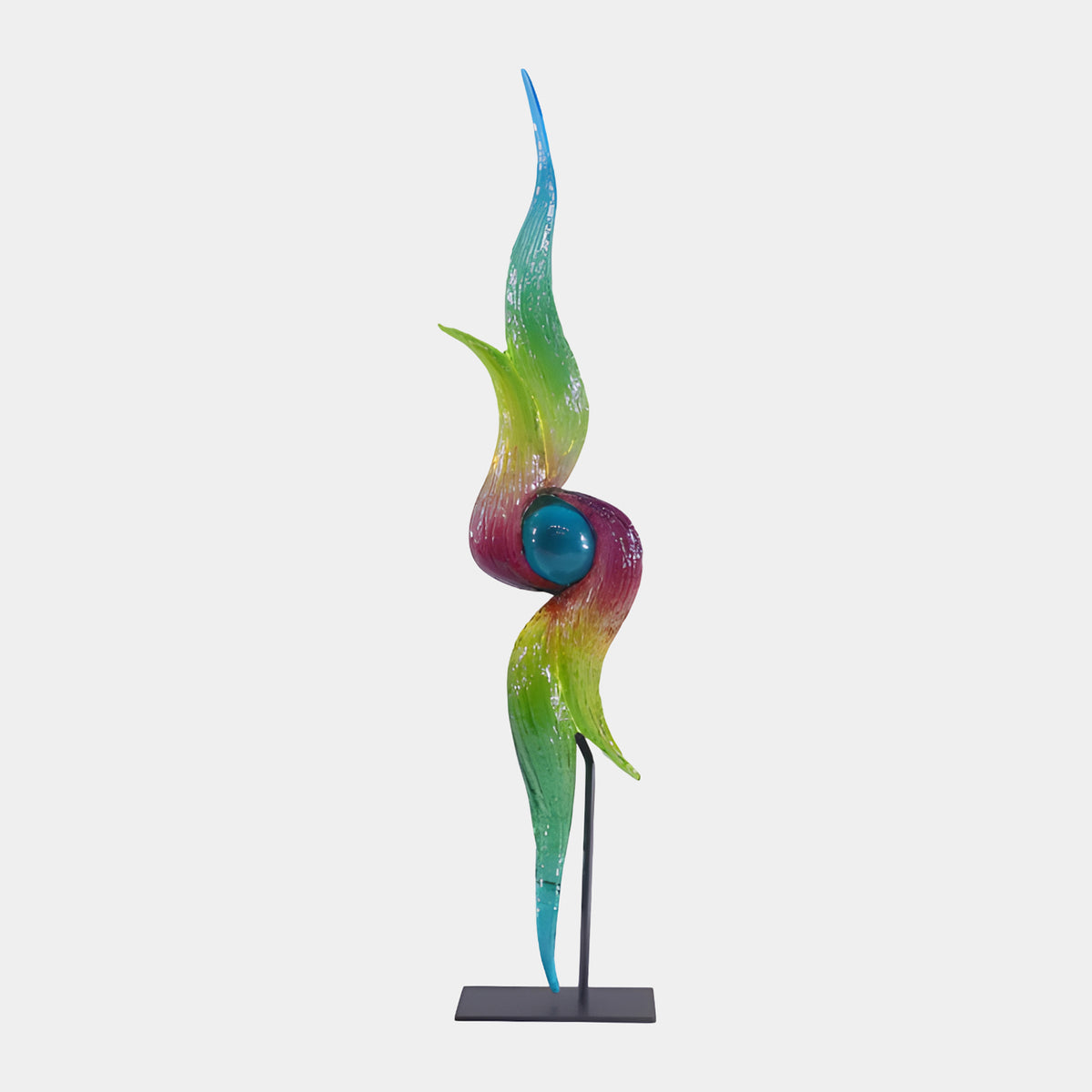 Green & Magenta Flame with Teal Sphere Resin Sculpture - 45cm