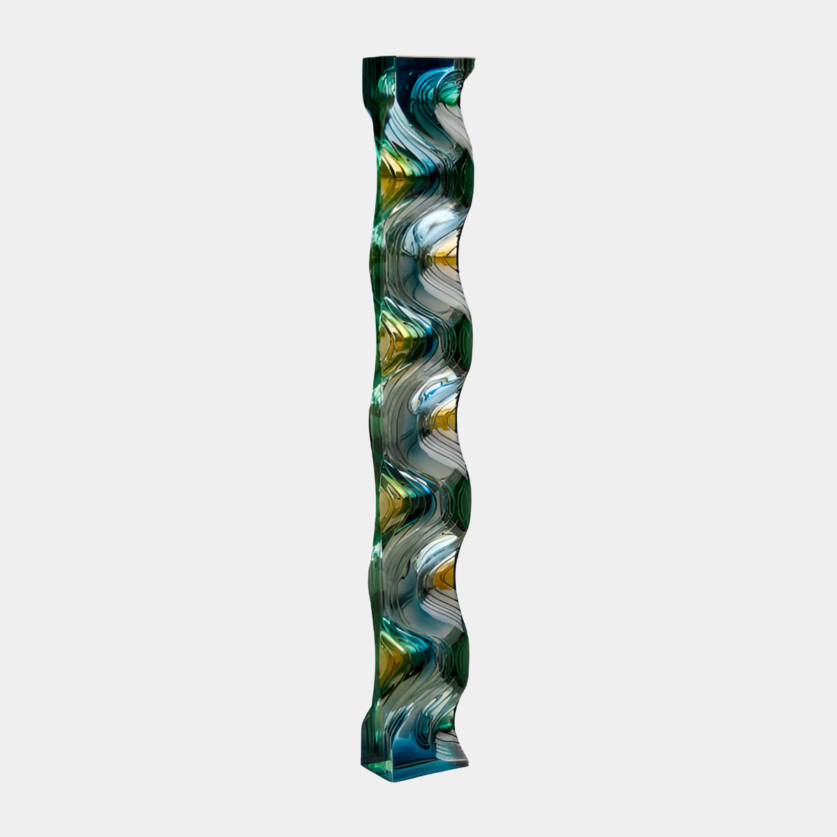 Green & Gold Marbled Rippled Column Sculpture - 160cm