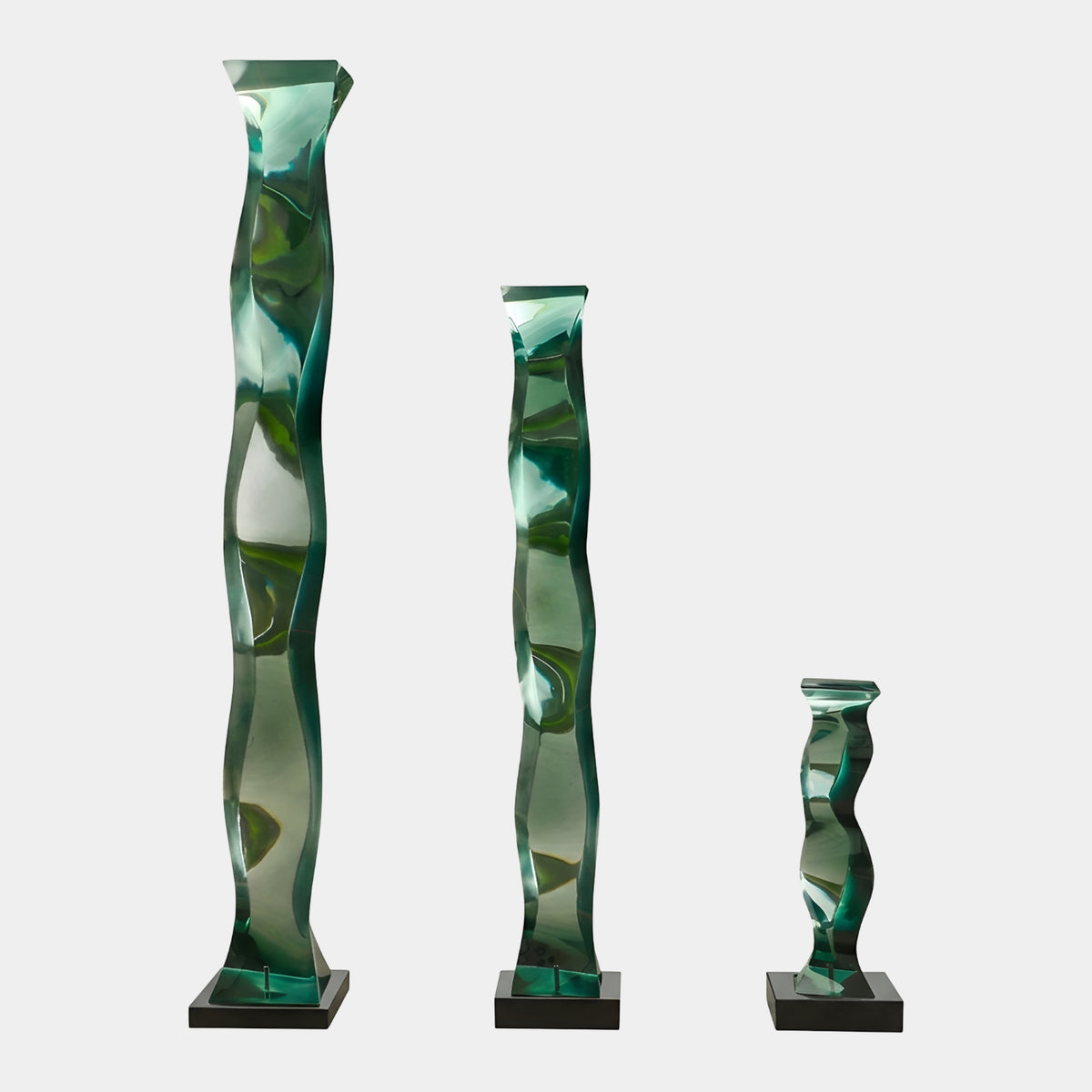 Green Undulating Column Resin Sculpture - 60/140/185cm