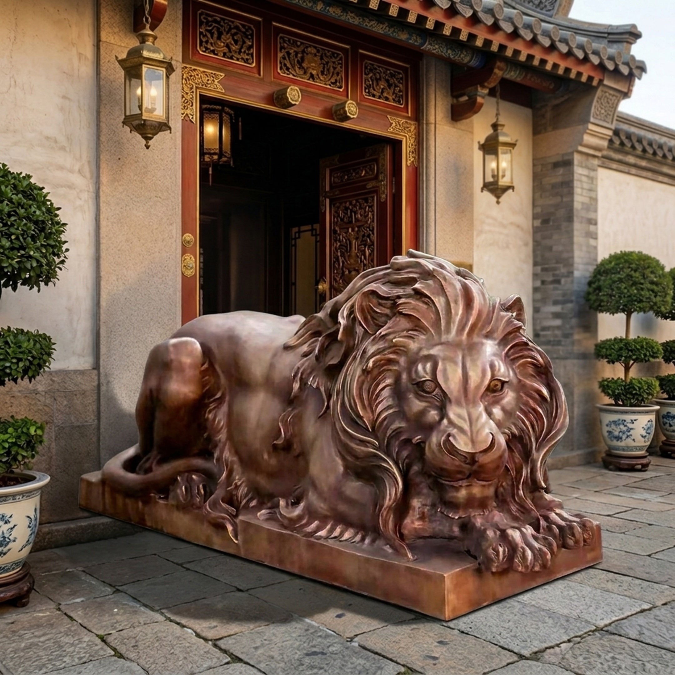Life-Size Classical Recumbent Lion Bronze Sculpture - 140cm