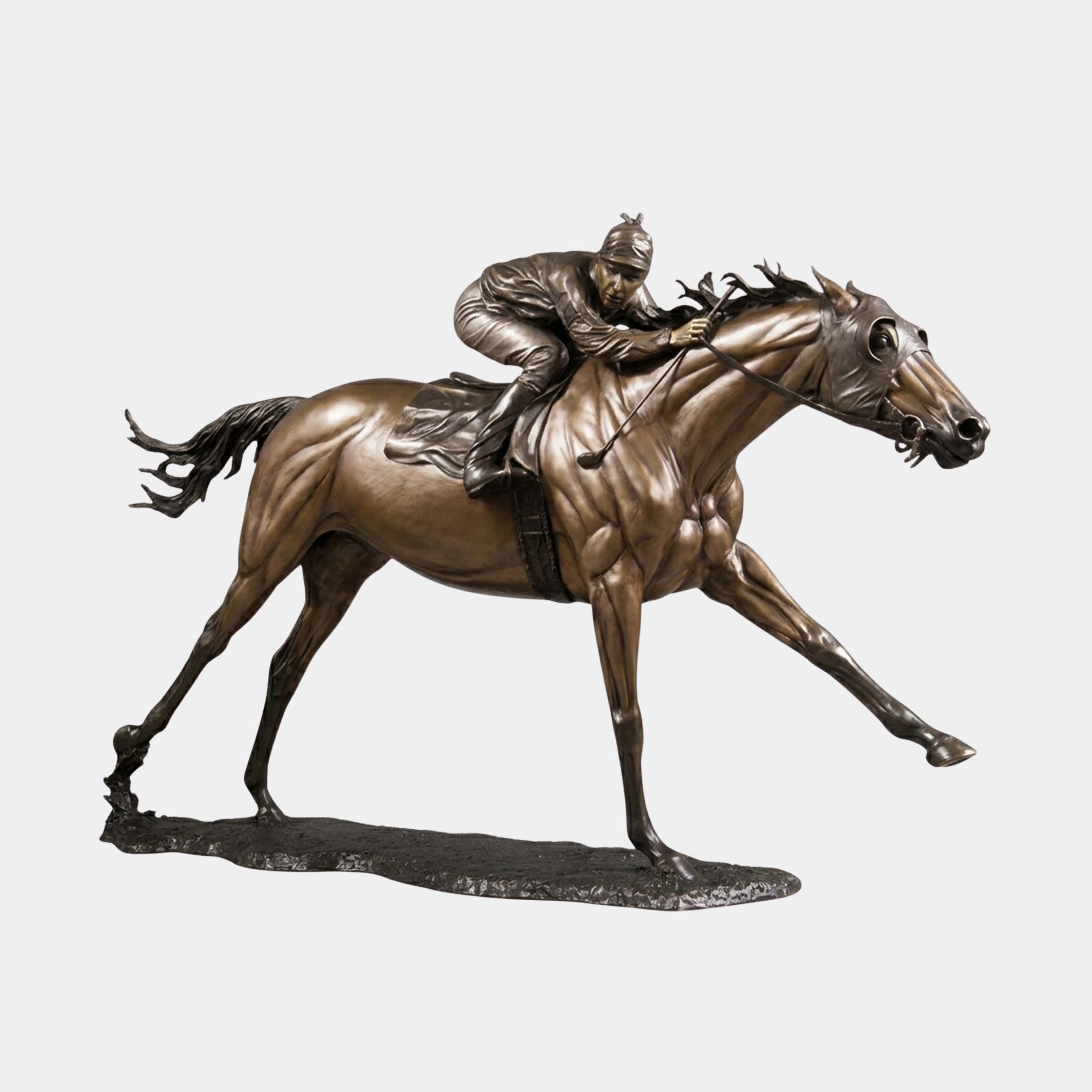 Life-Size Racehorse and Jockey Bronze Sculpture - 260cm