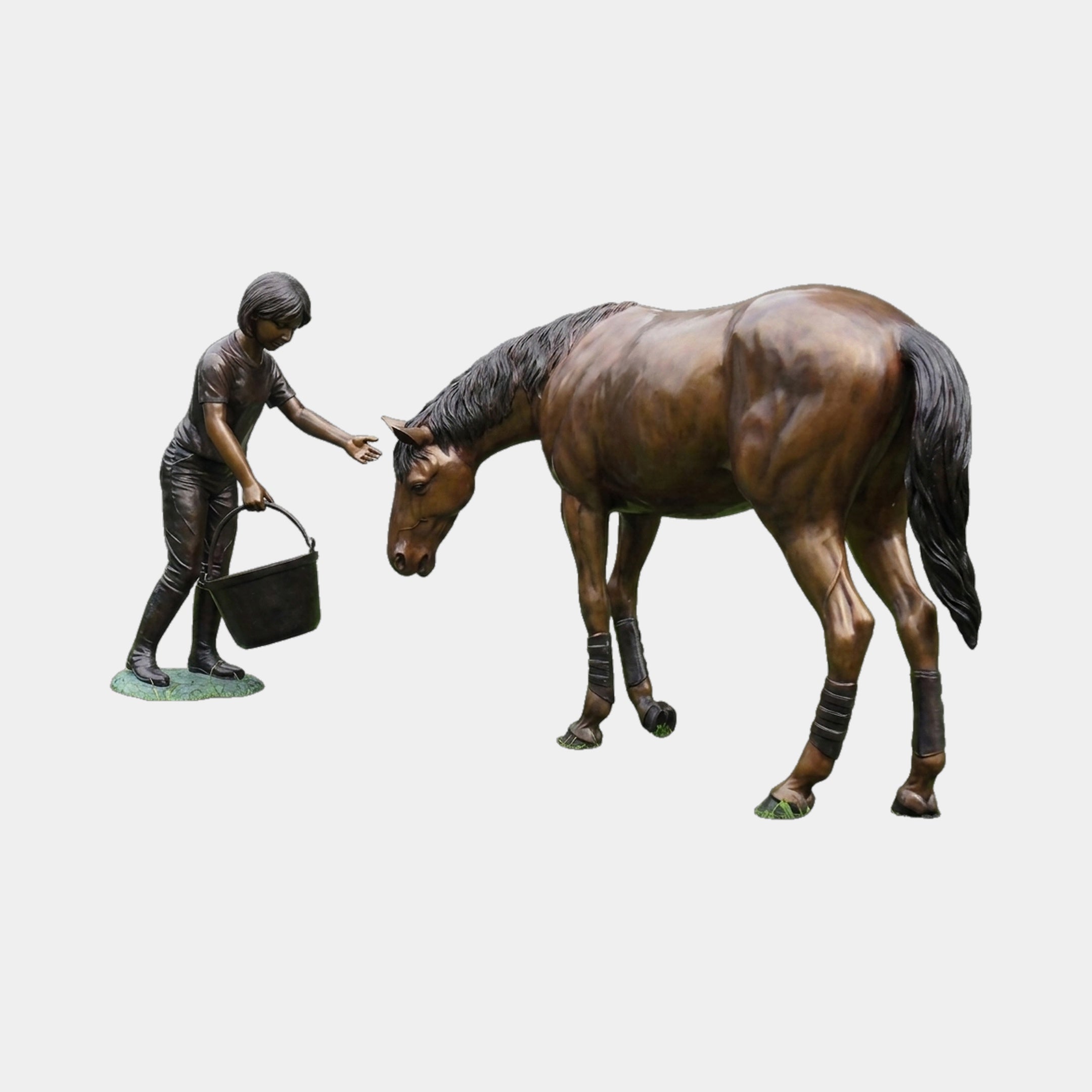 Life-Size Traditional Girl and Horse Bronze Sculpture (Companion Piece) - 160cm