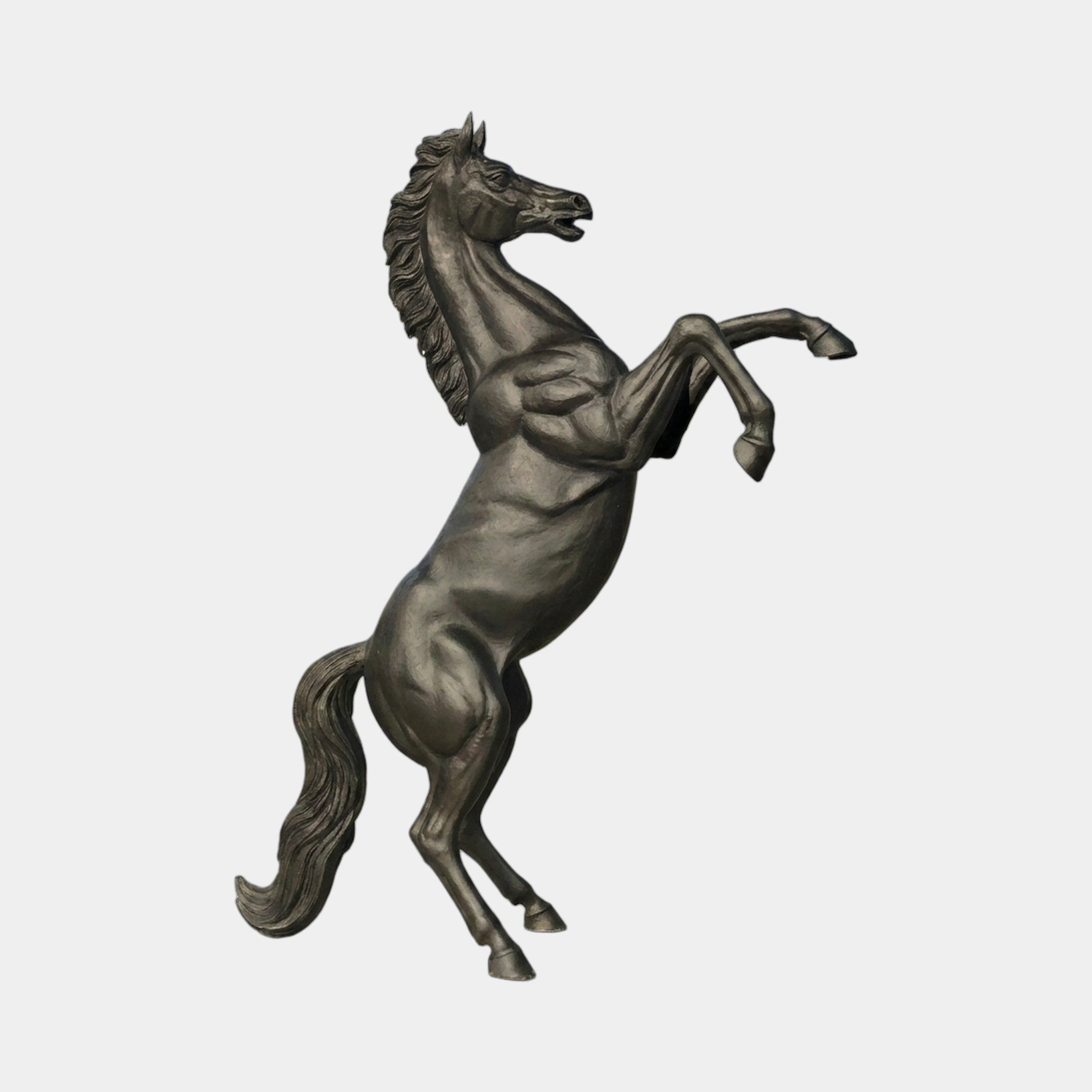 Monumental Classical Rearing Horse Bronze Sculpture by Giant Sculptures, 320cm, shown rearing on hind legs with flowing mane and tail against a plain background.