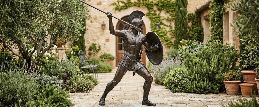 A Bronze Warrior Statue Only Works If the Pose Matches the Space - bronze warrior statue