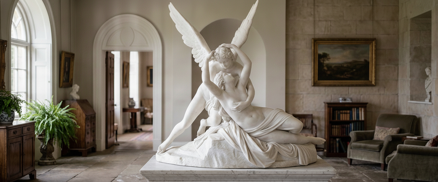 A Marble Sculpture Portraying Cupid and Psyche: Get the Front Right - marble sculpture portraying