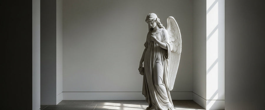 The Quiet Drama of a Marble Angel Statue Indoors - angel statue marble