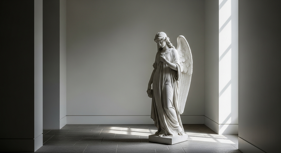 The Quiet Drama of a Marble Angel Statue Indoors - angel statue marble