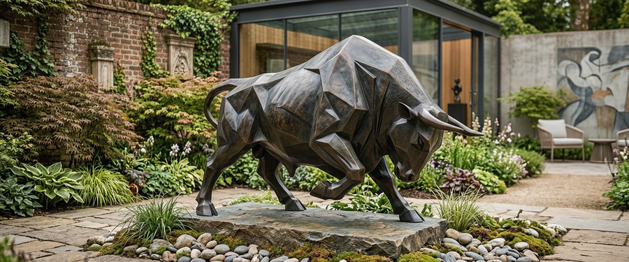 Cubist Bronze Charging Bull: How to Place a Piece That Reads From Every Angle - cubist bronze charging