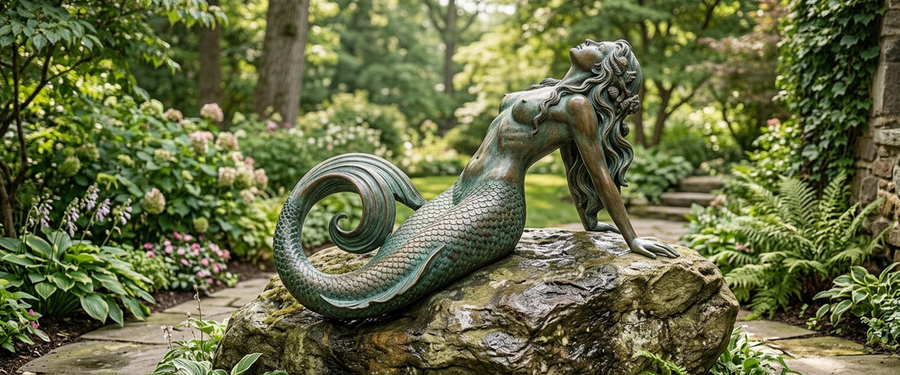 How to Place a Large Bronze Mermaid Statue so It Reads Like Art - large bronze mermaid statue