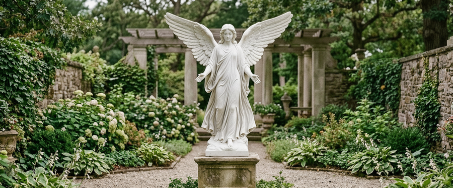 How to Place a Large Angel Statue in a Garden so It Reads From the House - large angel statue garden