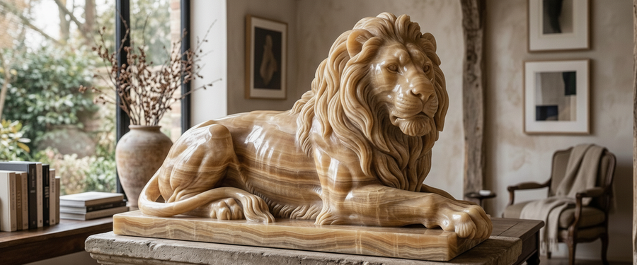 Large Onyx Lion Statue: How Far the Glow Travels Into the Stone - large onyx lion statue