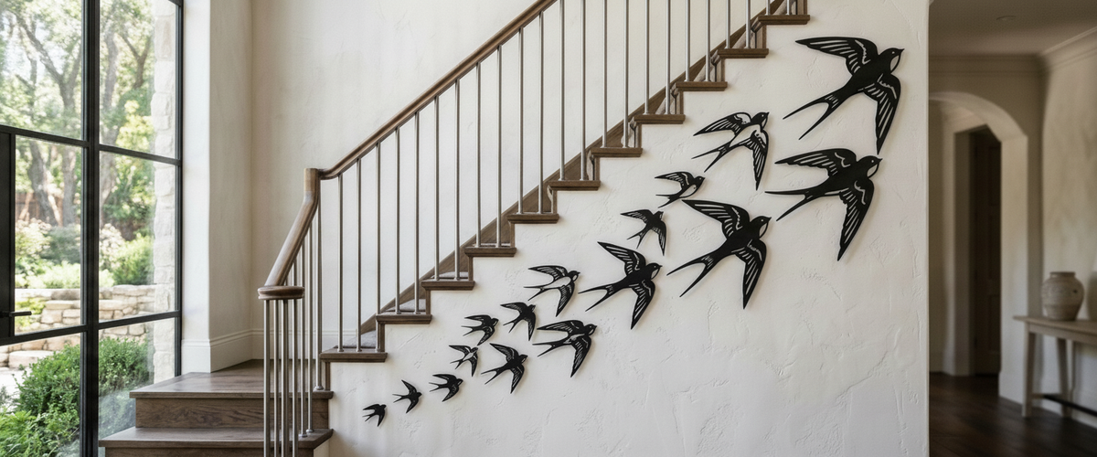 Metal Wall Art for Staircase Walls: Design for the Climb, Not the Hallway - metal wall art staircase