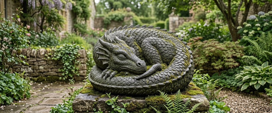 Outdoor Sleeping Dragon Statues Belong Below the Terrace, Not by the Door - outdoor sleeping dragon statues