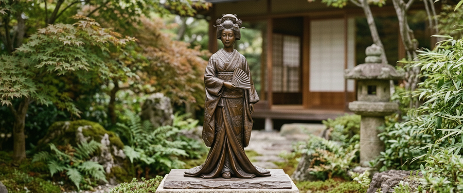 Placing a Japanese Bronze Figural Statue: Give the Robe Room - japanese bronze figural statue
