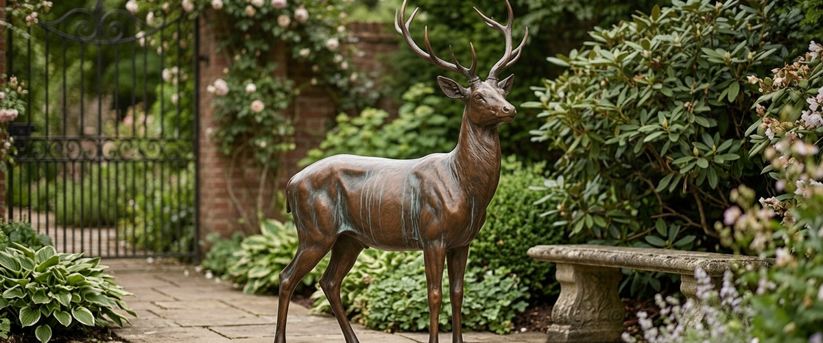 What Three Winters Under Trees Do to a Bronze Deer Garden Statue - bronze deer garden statue