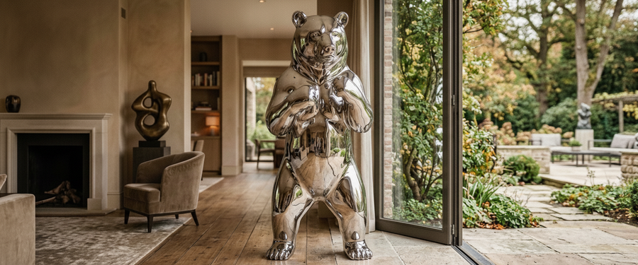 Why a Chrome Bear Statue Works When a Chrome Deer Does Not - chrome bear statue