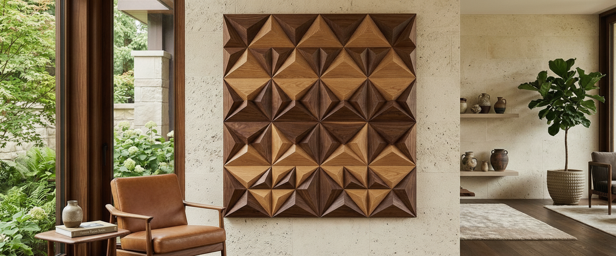Wood Wall Art Geometric Panels That Survive a Dry, Heated Room - wood wall art geometric