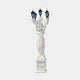 Classical Woman Lamp Marble Sculpture by Giant Sculptures, 300cm white marble figure in draped robes holding five black lanterns, on a carved pedestal.