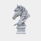 The Giant Sculptures Dynamic Horse Head White Marble Outdoor Sculpture features a detailed mane and is mounted on a rectangular base, capturing a lifelike side profile with refined texture and expression.