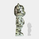 The Giant Sculptures Inside Appears Outside 3 Bear Sculpture (50cm) features a silver, mirror-like bear with black geometric patterns, standing upright and facing right, its semi-transparent shadow cast on a light gray background.
