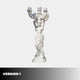 Classical Woman Lamp Marble Sculpture 230cm by Giant Sculptures, draped female figure with arms raised supporting five frosted globe lights on a scrolled base.