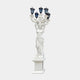 Giant Sculptures' 300cm Classical Woman Five-Arm Lamp Marble Sculpture in white marble with dark lantern caps, raised arms supporting the lamps, on a pedestal.