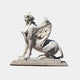 Winged Sphinx Marble Sculpture 120cm by Giant Sculptures, side view of the white marble figure with a female head, feathered wings, and lion body on a rectangular base.