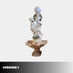 Giant Sculptures 240cm Figure Lamp on Column marble sculpture with a classical woman leaning on a column, green scrollwork, frosted globe lamp, and terracotta scalloped fountain basin.