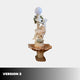 Side view of Giant Sculptures' 240cm Figure Lamp on Column Marble Sculpture showing the seated woman, green scrollwork, terracotta scalloped basin, and globe lamp.