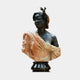 African Female Marble Bust Sculpture – 80cm by Giant Sculptures, featuring a dark polished stone portrait with regal crown detail and warm terracotta-toned marble drapery on an elegant dark base, shown against a plain light background.