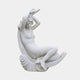 Woman on Crescent Moon Marble Sculpture 80cm by Giant Sculptures, reclining nude figure with arms raised resting within a scrolled crescent, on plain background.