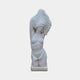 The Female Marble Torso Sculpture - 80cm by Giant Sculptures features a kneeling, topless figure lifting a cloth overhead, with detailed anatomy and draped lower garment, set against a plain background.