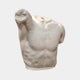The Classical Male Torso Fragment Sculpture - 80cm by Giant Sculptures features a detailed, headless male torso carved from natural white marble with defined muscles and a smooth, weathered finish. Arms and lower body are missing.