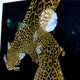 Close-up of the Glacia Dual Jaguar Crystal Hanging Framed Wall Art showing a gold crystal-inlaid jaguar with white spot accents against a black panel.
