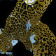 Close-up of the Giant Sculptures Glacia Dual Jaguar Crystal Hanging Framed Wall Art showing gold crystal-inlaid jaguar forms with pale blue accents on black.