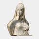 The Veiled Madonna Marble Bust Sculpture by Giant Sculptures stands 90cm tall, featuring a serene woman with delicate features and a finely sculpted, translucent-look veil. Crafted from white marble, part of the shoulder is unfinished or broken.