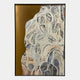 Aurista Botanical Flow Abstract Cotton Spray Wall Art with raised beige, white, and black leaf forms and blue accents over a metallic gold ground.