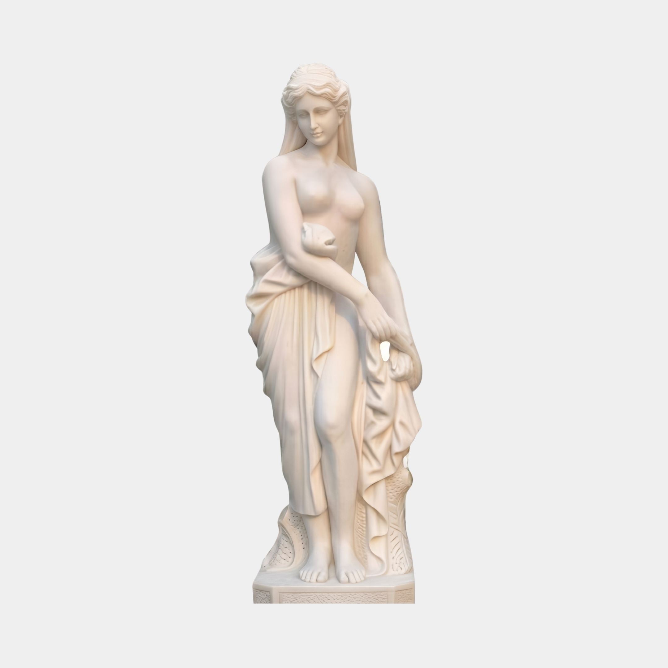 Venus Bathing 160cm white marble sculpture by Giant Sculptures, depicting the goddess with flowing drapery around her hips, shown front-on against a plain background.
